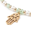 Glass Pearl Beaded Stretch Bracelet with 304 Stainless Steel Hamsa Hand Charm for Women BJEW-JB08522-5