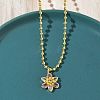 Brass Pave Pink and Clear Cubic Zirconia with Enamel Flower Pendant Ball Chain Necklaces NJEW-G183-04G-3