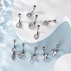 316L Surgical Stainless Steel Clear Cubic Zirconia Curved Barbell Belly Rings WG7644D-07-4