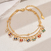 Fashionable Vintage Beach Style Brass Cubic Zirconia Double Layer Tassel Butterfly Adjustable Ladies Anklets ED6281-3-1