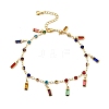 Bohemian Brass & Acrylic Flat Round Link Chain Anklets with Colorful Rectangle Tassel AJEW-Z046-03G-2