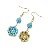 Natural Magnesite & Synthetic Turquoise and Shell Pearl Braided Dangle Earrings EJEW-MZ00789-01-4