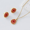 304 Stainless Steel Enamel Heart Flower Pendant Necklace & Stud Earrings Set for Women TJ2009-5-1