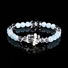 Natural Aquamarine Round Beads Stretch Bracelets WGE6CC2-09-1