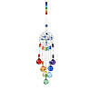 Woven Web/Net with Feather Glass Hanging Suncatcher Pendant Decoration DJEW-PW0008-02C-1