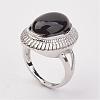 Natural Dyed & Heated Black Agate Finger Rings RJEW-P122-20-2