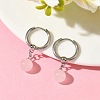 Natuarl Rose Quartz Round Hoop Earrings EJEW-JE06593-02-1