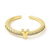 Clear Cubic Zirconia Initial Letter Open Cuff Ring RJEW-H120-09G-Y-2