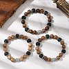 3Pcs 3 Colors Natural Wood & Lava Rock Round Beads Stretch Bracelets BJEW-JB12353-1