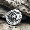 Flat Round with Engraved Twelve Constellation Alloy Pendant Necklace for Women Men WG25F4B-06-1