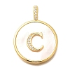 Rack Plating Brass Micro Pave Clear Cubic Zirconia Pendants with Shell KK-M309-42G-C-1