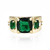 Green Cubic Zirconia Rectangle Chunky Open Cuff Ring for Women X-RJEW-N035-095-1