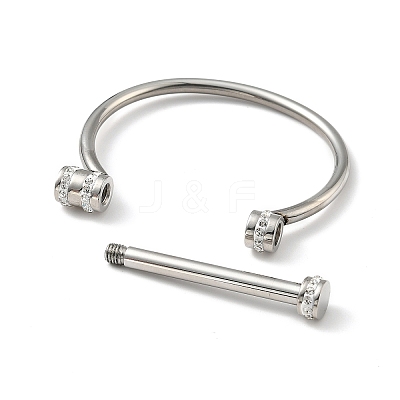 304 Stainless Steel D Shape Bar Screw Bangle with Cubic Zirconia LS-STAS-E057-01P-1
