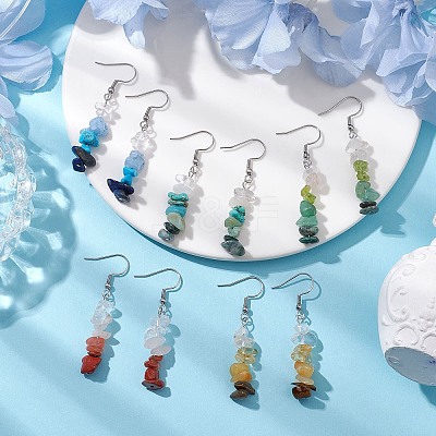 Natural Mixed Stone & Synthetic Turquoise Dangle Earrings EJEW-JE06030-1