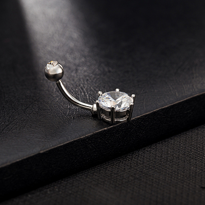 Platinum Plated Body Jewelry Cubic Zirconia Brass Navel Ring Navel Ring Belly Rings AJEW-EE0001-05B-1