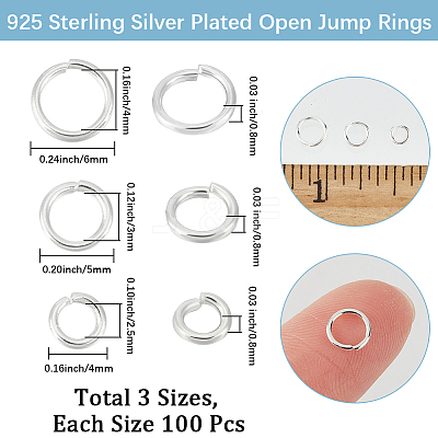 300Pcs 3 Styles Rack Plating Brass Open Jump Rings KK-BBC0023-05S-1