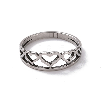 Non-Tarnish 201 Stainless Steel Hollow Heart Finger Ring for Valentine's Day RJEW-J051-35P-1