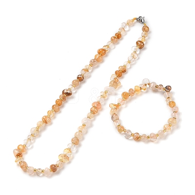 Natural Yellow Hematoid Quartz Chip Beads Bracelets & Necklaces Sets SJEW-P004-01P-05-1