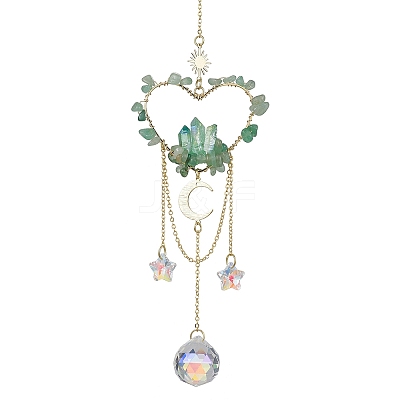 Natural Green Aventurine Chip Beads with Brass Finding Pendant Decorations HJEW-JM01815-02-1