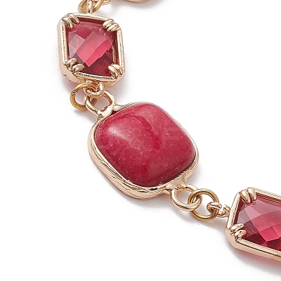 Dyed Natural White Jade Square & Alloy Link Chain Bracelets for Women BJEW-JB10129-1