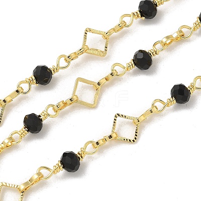 Rack Plating Brass Glass Link Chains CHC-P012-06G-1