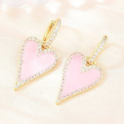 Valentine's Day Heart Brass Micro Pave Clear Cubic Zirconia Hoop Earrings EJEW-Z164-10G-1