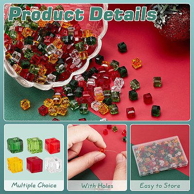 300Pcs 6 Colors Christmas Themed Transparents Glass Beads GLAA-PH0003-53-1