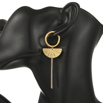 304 Stainless Steel & 201 Stainless Steel Snake Chain Tassel Dangle Earrings EJEW-JE07388-1