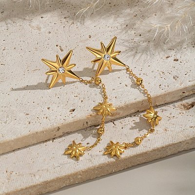 304 Stainless Steel Crystal Rhinestone Star Dangle Stud Earring EJEW-G451-04G-1