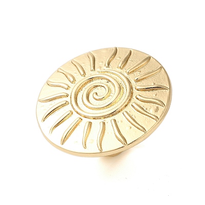 Big Flat Round with Sun Alloy Open Cuff Rings for Women RJEW-U006-04G-1