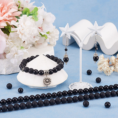 2 Strands 2 Styles Natural Black Onyx(Dyed & Heated) Beads Strands G-TA0003-52-8mm-1