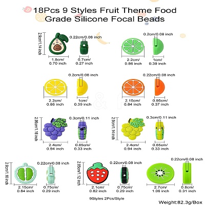 18Pcs 9 Styles Fruit Theme Food Grade Silicone Focal Beads SIL-CJ0002-18-1