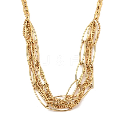 304 Stainless Steel Multi Layerd Oval Bib Necklaces for Women NJEW-A032-09G-02-1