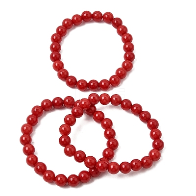 8MM Natural Dyed White Jade Round Beaded Stretch Bracelets for Women GG-CBA3F02-12A-1