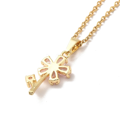 Cubic Zirconia Flower of Life Pendant Necklace & Diamond Stud Earrings SJEW-M099-01G-1