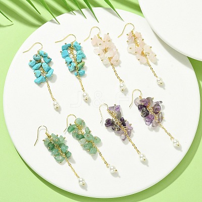 4Pairs 4 Styles Natural & Synthetic Mixed Gemstone Chips & Shell Pearl Dangle Earrings EJEW-TA00273-1