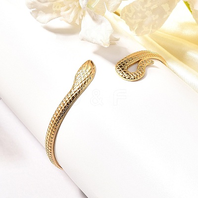 Ion Plating(IP) 304 Stainless Steel Snake Open Cuff Bangles BJEW-L682-011G-1