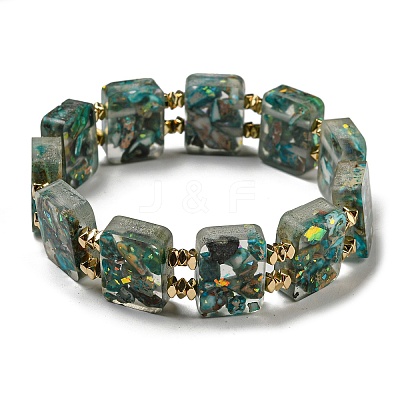 Dyed Natural Imperial Jasper with Resin Beaded Stretch Bracelets BJEW-G698-01A-01-1