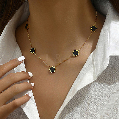 Golden 201 Stainless Steel Flower Pendant Necklace for Women WB0068-3-1