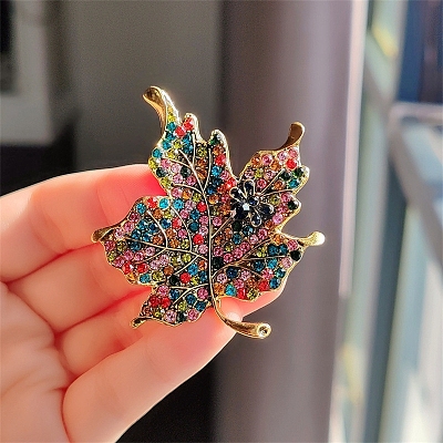 Maple Leaf Alloy Rhinestone Brooches PW-WG48F57-01-1