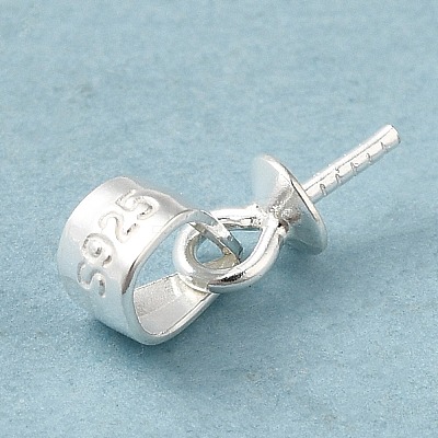 Rhodium Plated 925 Sterling Silver Cup Pearl Bail Pin Pendants STER-P008-03-1