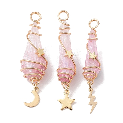 3Pcs 3 Styles Electroplated Natural Quartz Crystal Copper Wire Wrapped Pendants PALLOY-JF02586-04-1