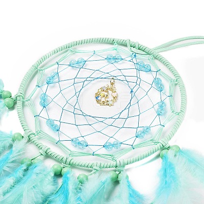 Woven Web/Net with Feather Hanging Ornaments HJEW-G025-03A-1