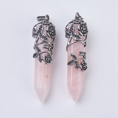 Natural Rose Quartz Pointed Pendants G-F529-B07-1