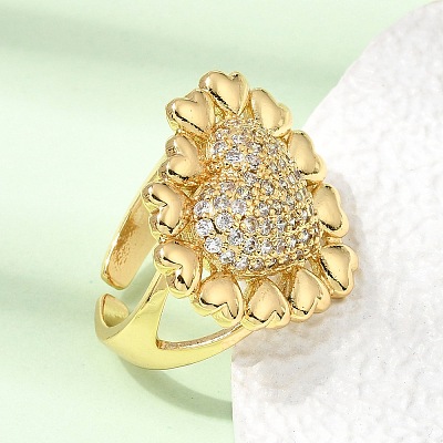Brass Micro Pave Cubic Zirconia Cuff Open Rings for Women RJEW-F216-01B-G-1