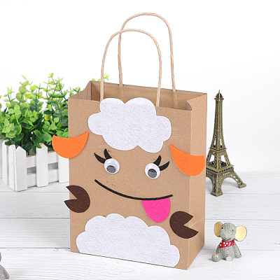 DIY Rectangle with Sheep Pattern Kraft Paper Bag Making Set DIY-F079-01-1