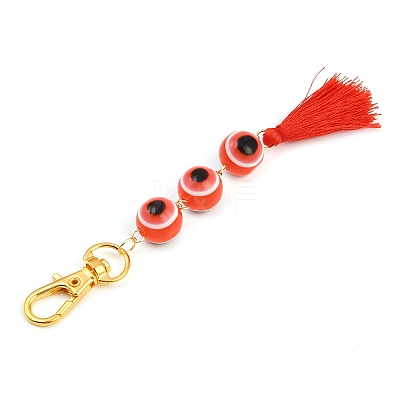 Resin Evil Eye Round Bead & Polyester Tassel Pendant Decorations HJEW-JM04164-02-1