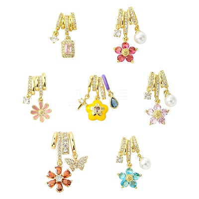 7Pcs 7 Styles Rack Plating Brass Micro Pave Clear Cubic Zirconia Pendants KK-CJ0004-03-1