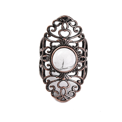 Natural Howlite Retro Finger Rings RJEW-B067-02R-24-1