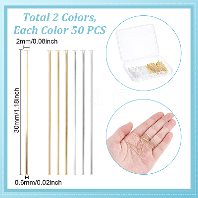 100Pcs 2 Colors Brass Flat Head Pins KK-UN0003-99-1